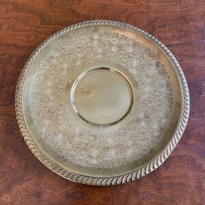 Gold tone silver platter 12 inch round plate tray or charger daisies floral